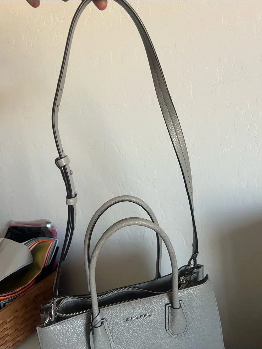 Michael Kors Metallic Silver Pebbled Leather Satchel